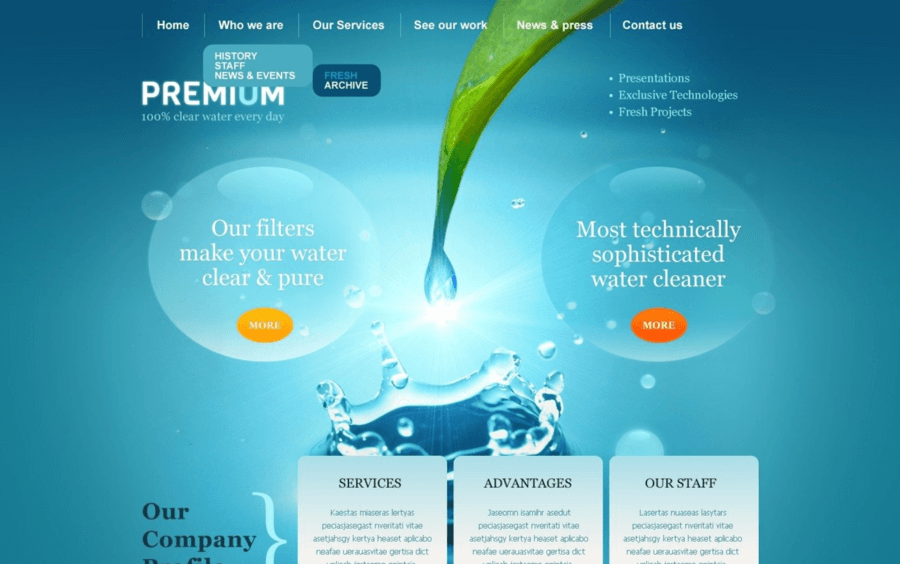 Психология цвета в веб дизайне, синий, Aqua Filters | Generator-Online.com